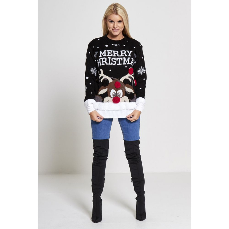 Wholesaler SK MODE - CHRISTMAS SWEATER HIGH CARDIGAN WITH SANTA'S VIXEN pom-pom ref IsCJPk