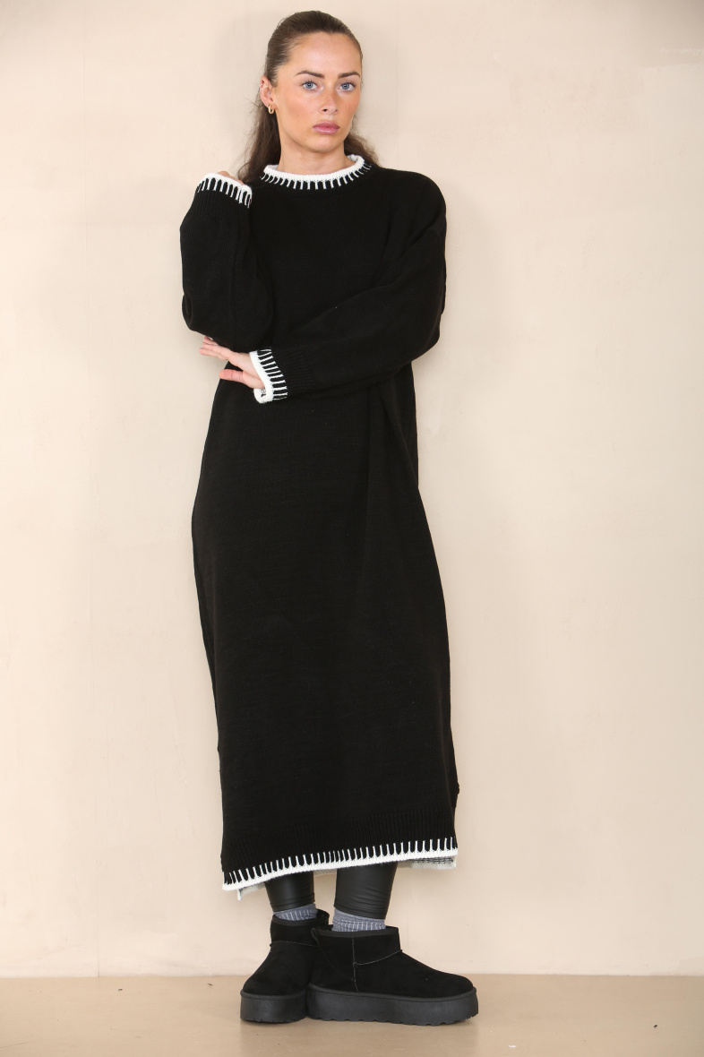 Wholesaler SK MODE - Long sweater dress for winter with trendy stitch embroidery (ref. 23511SK)