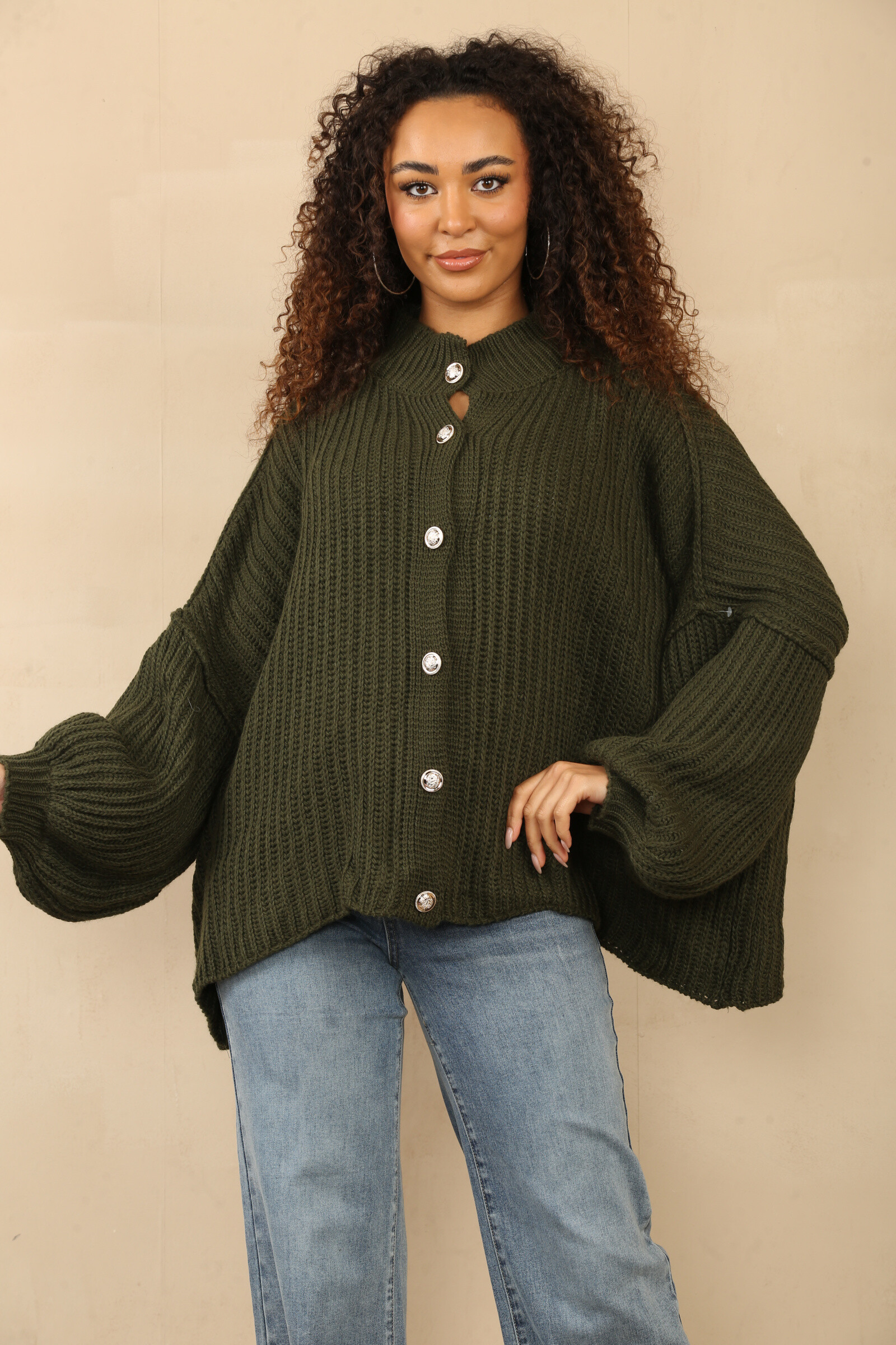 Wholesaler SK MODE - Wide knit cardigan with button opening and Ref-SK3021