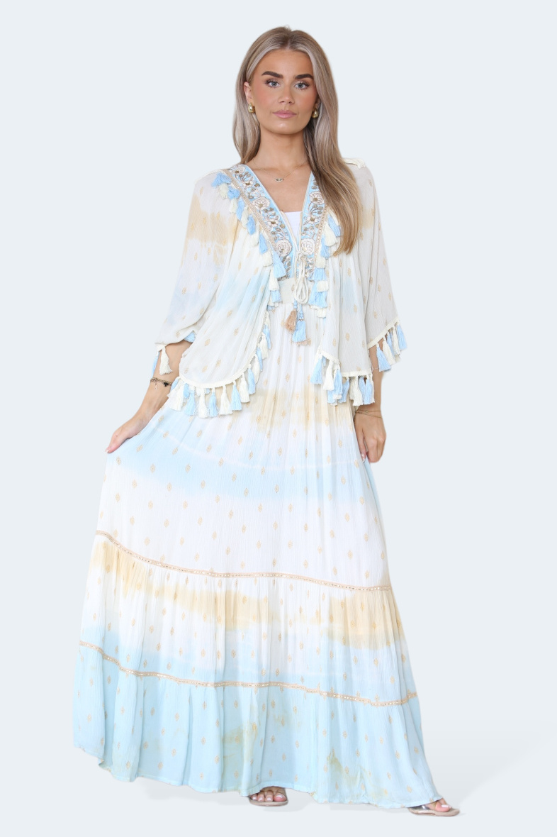 Wholesaler SK MODE - Dress with flared sleeves, a sequined floral pattern embroidered on lace-SK3030TD