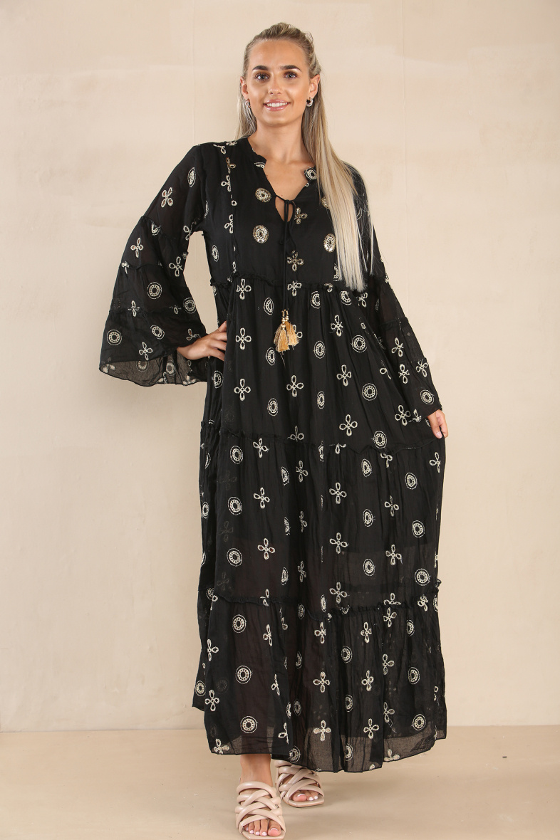 Wholesaler SK MODE - Cotton dress, ethnic pattern, sequined design, sleeves. SK2511