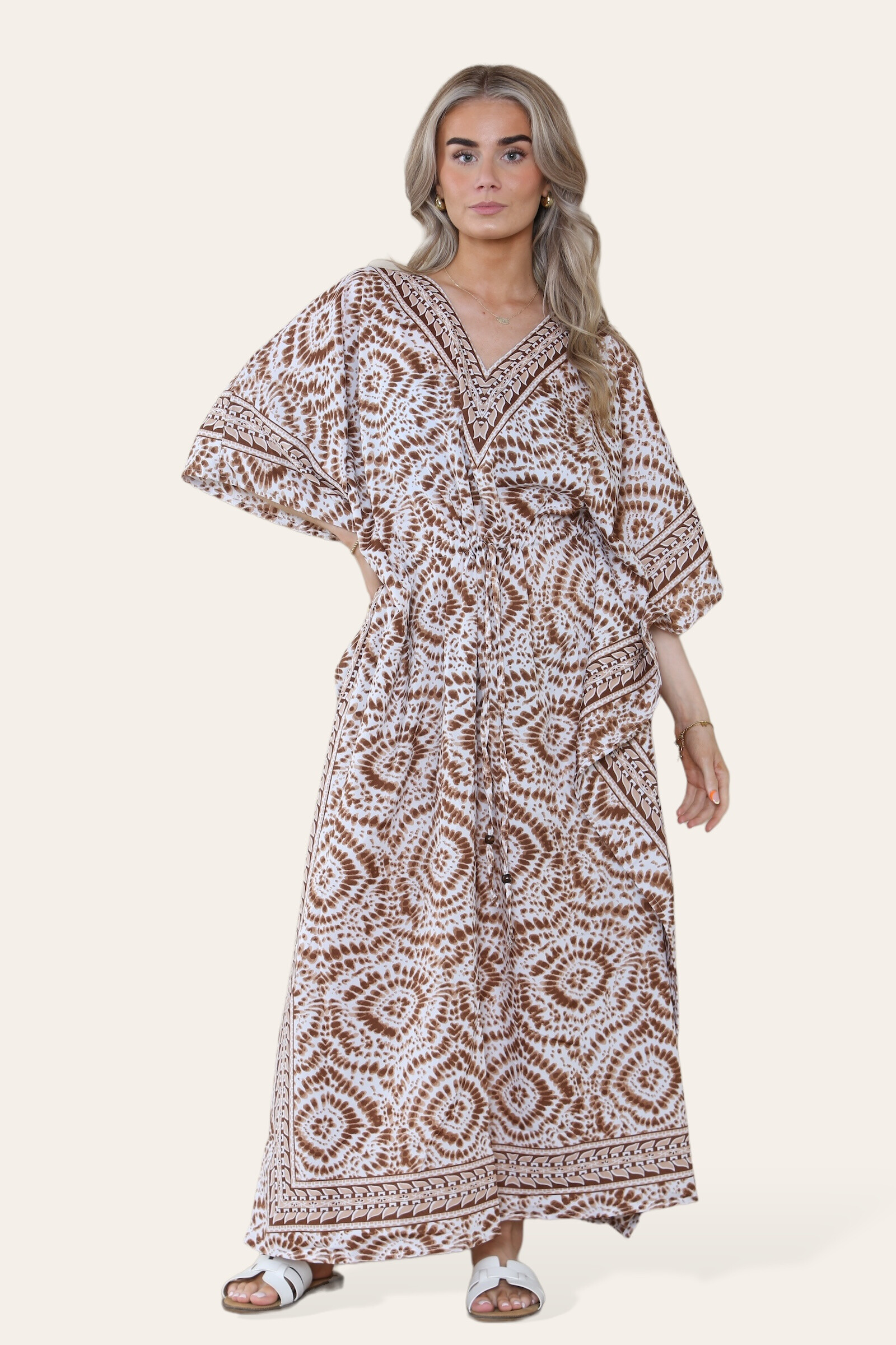 Wholesaler SK MODE - Long Green Bohemian Dress Tie-Dye Maxi Dress Col en V Ref-SK1060-L