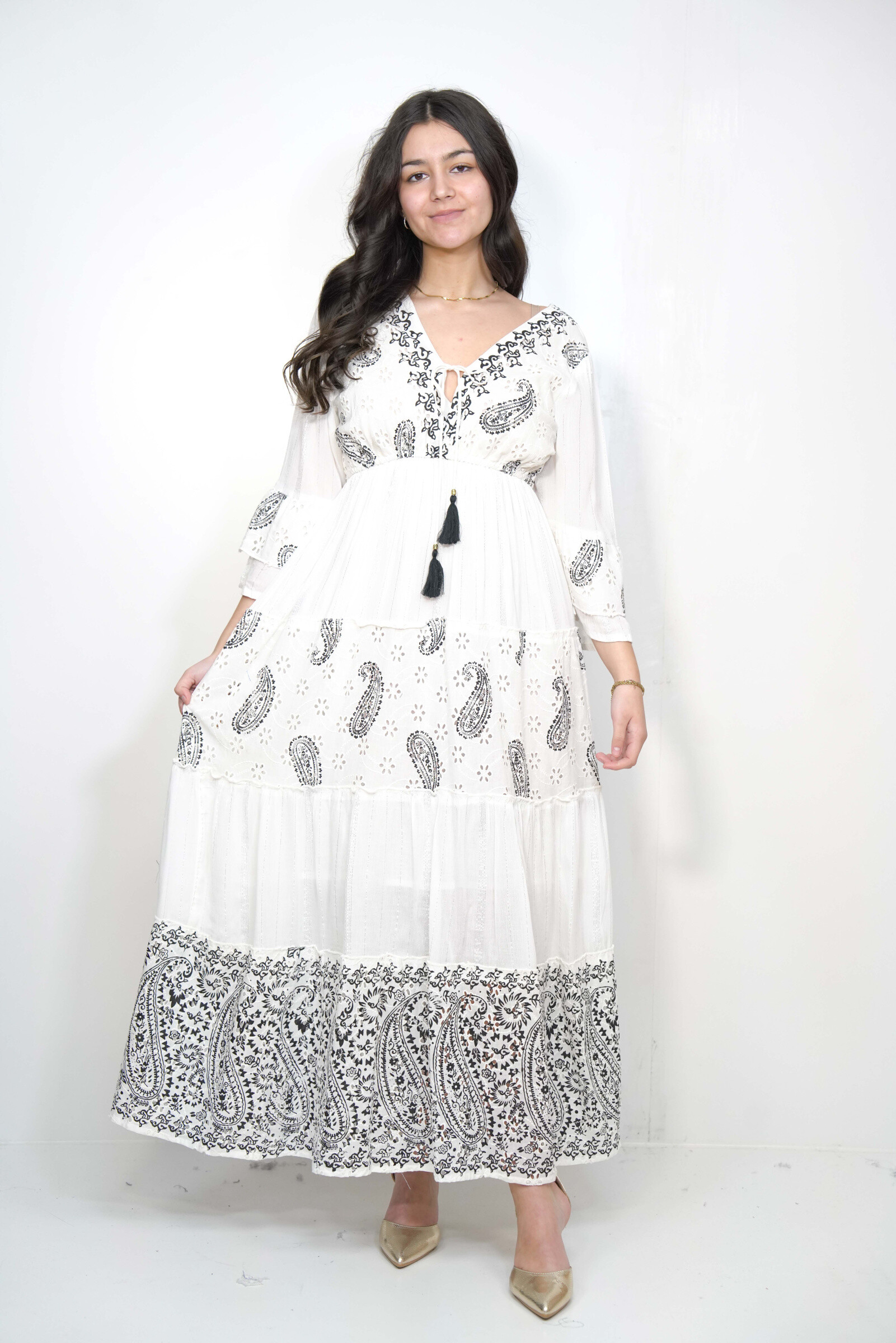 Wholesaler SK MODE - "Naïra" dress - ethnic elegance in embroidered cotton