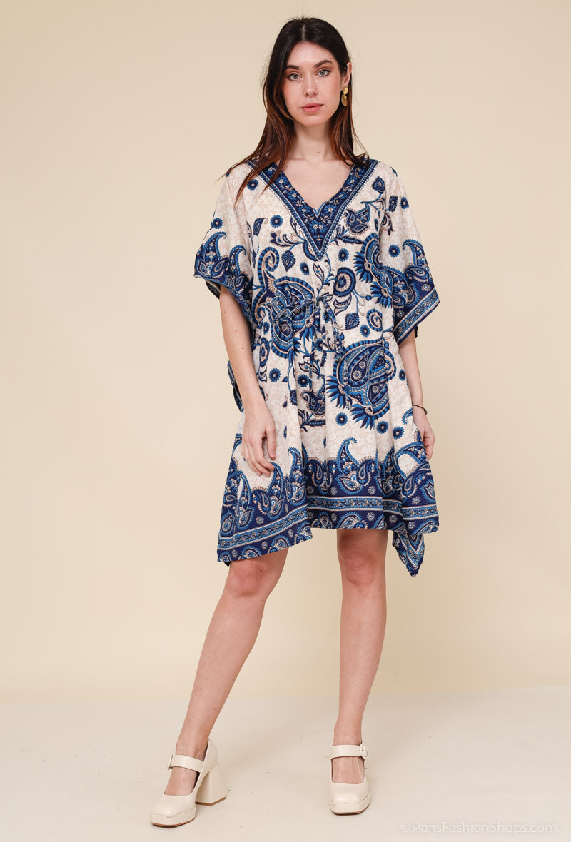Großhändler SK MODE - Kurzes Kaftankleid im runden Mosaikblumenstil Ref SK1035S