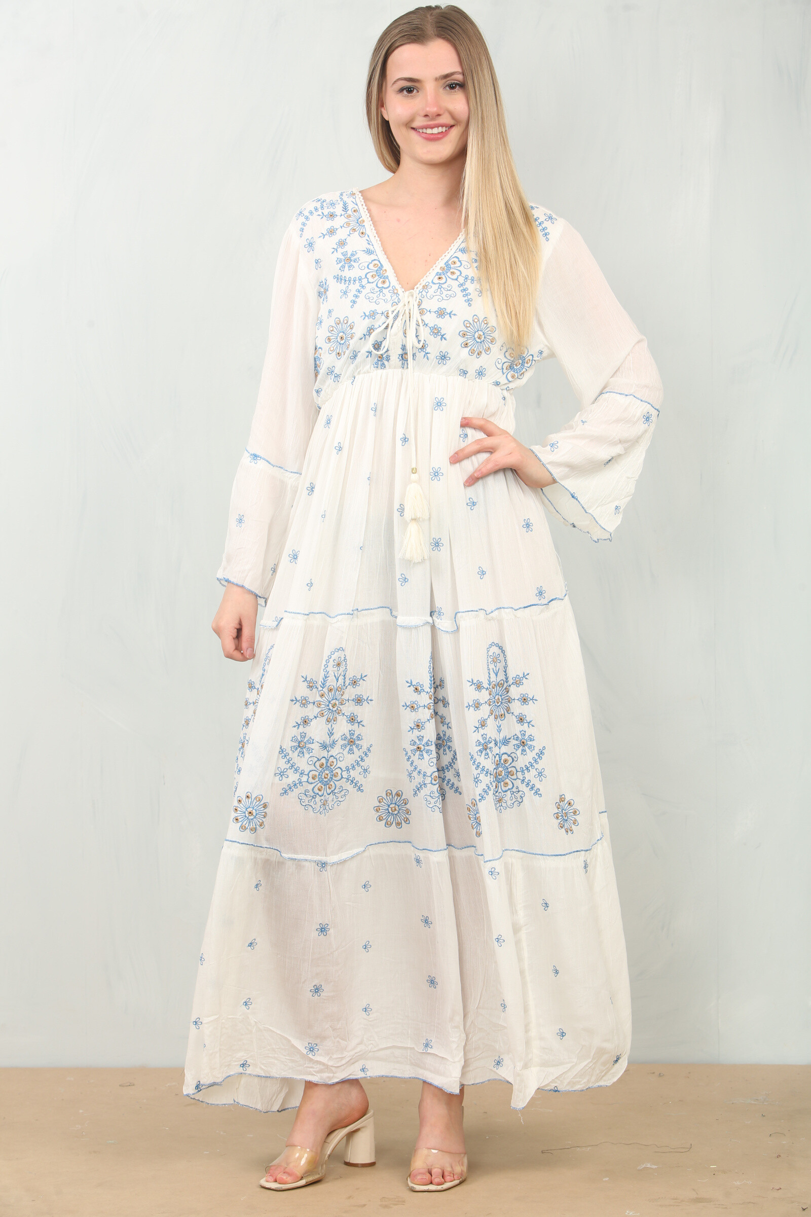 Wholesaler SK MODE - Long embroidered dress gypsy chic ref- sk-036