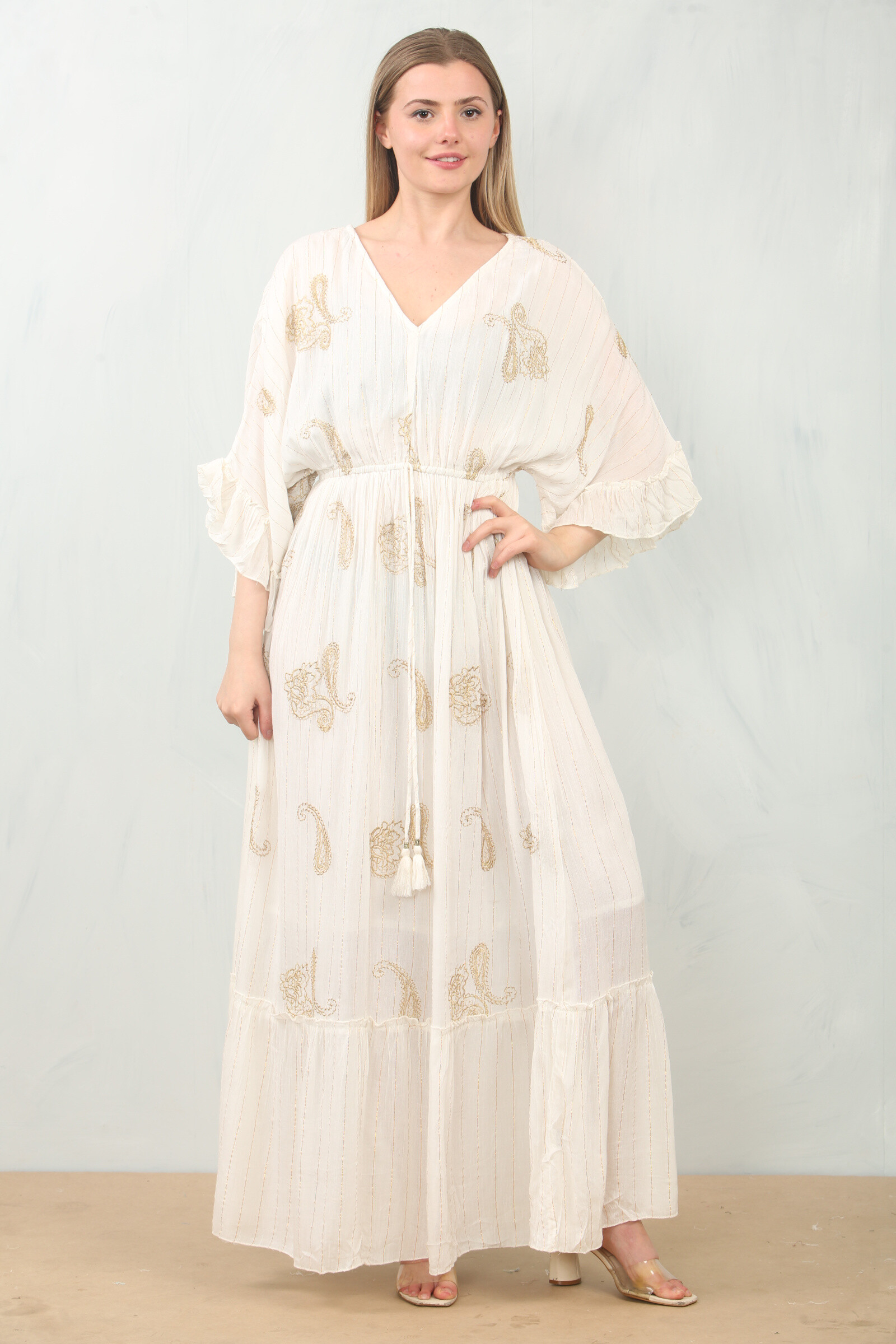 Wholesaler SK MODE - Long printed dress Paisley Lurex Golden Reference SK-054