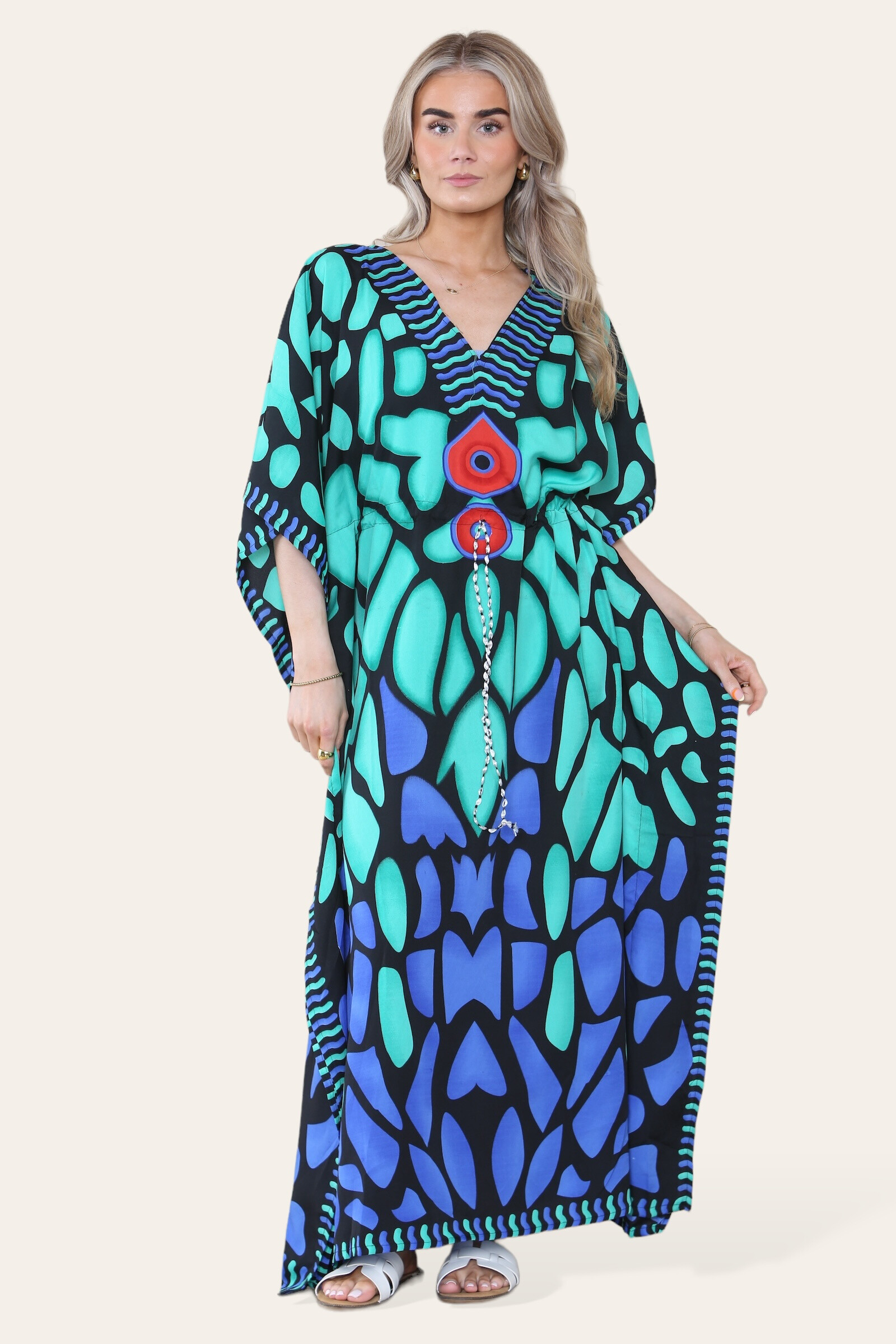 Wholesaler SK MODE - Long dress with V-neck and daring abstract print ref-sk7030-l
