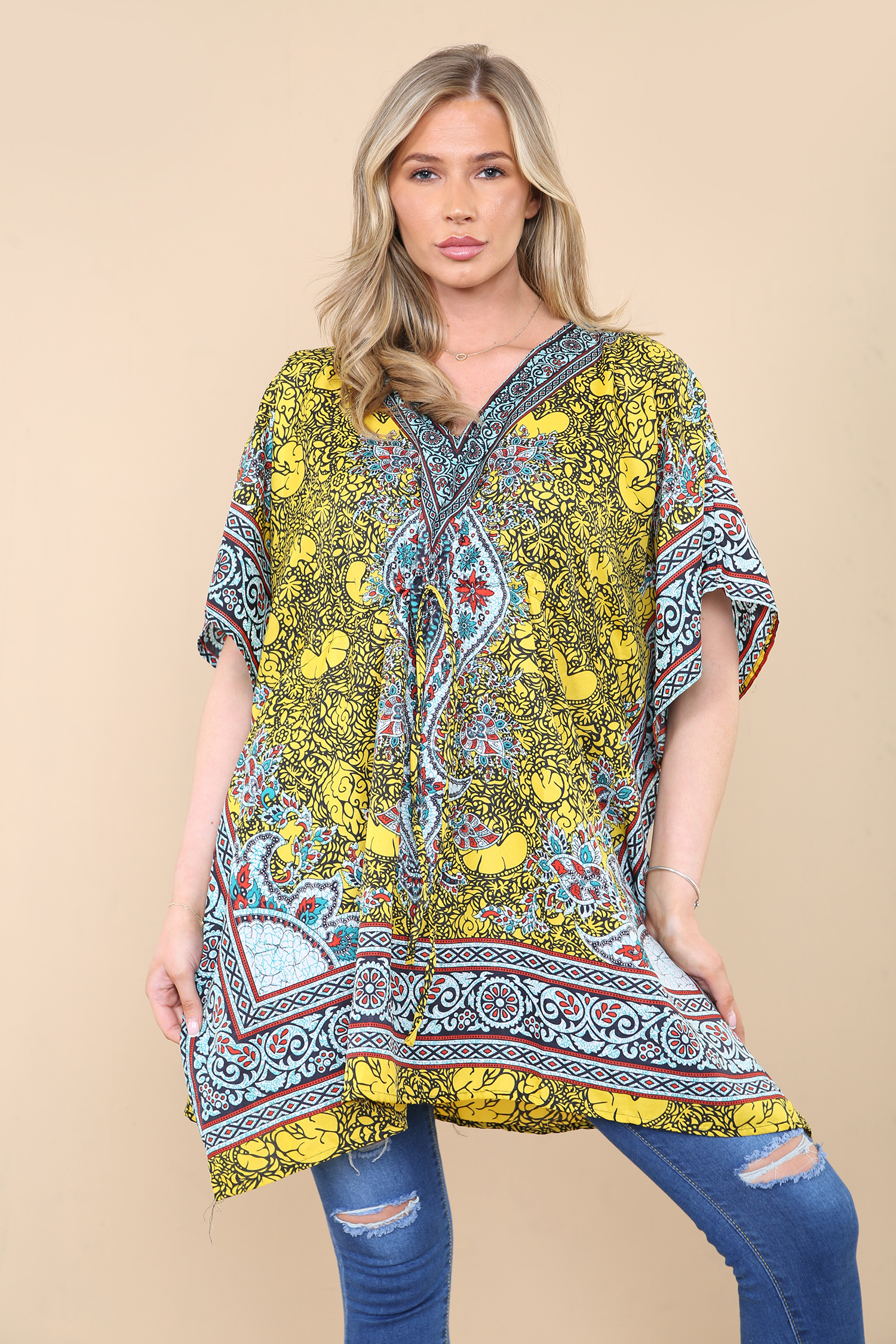 Großhändler SK MODE - Leichtes Sommerkleid lang mit Diamantmuster Amélie 106S