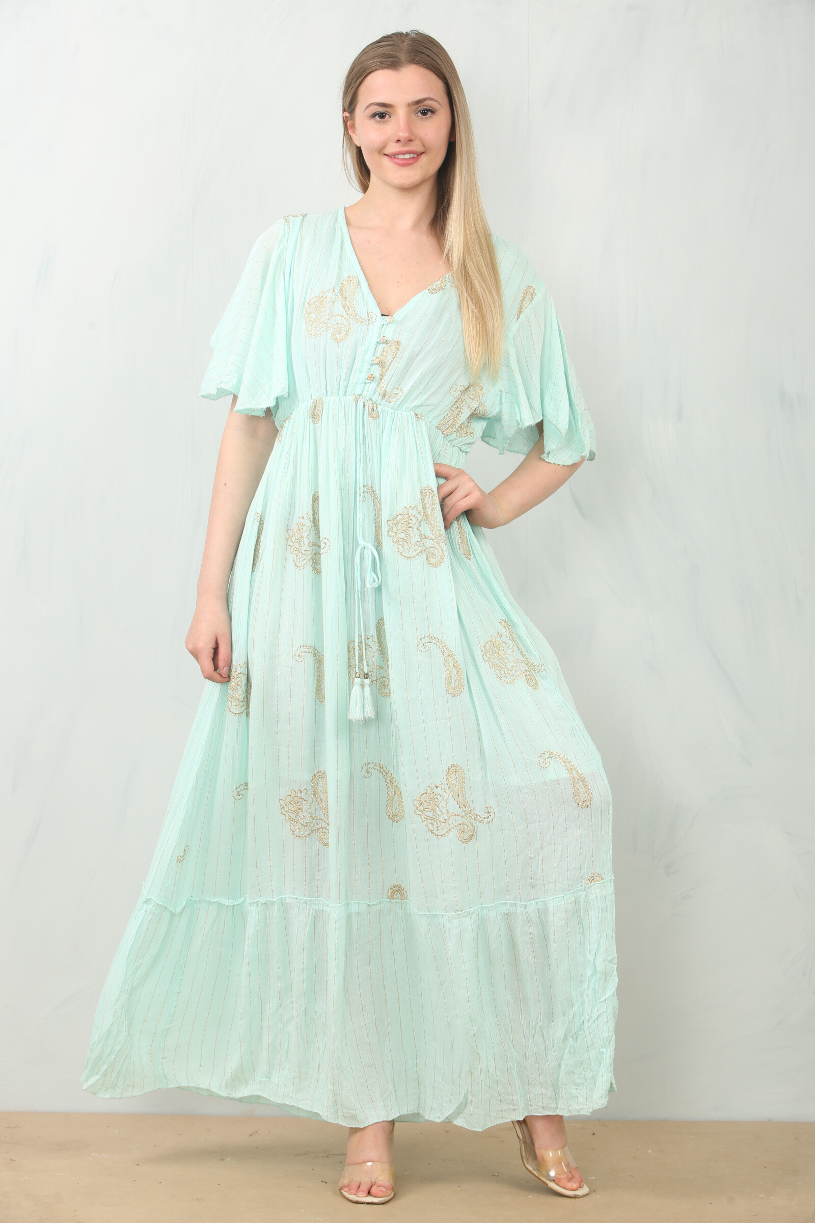 Wholesaler SK MODE - Long embroidered bohemian dress-The SUMS SK-086 SUMMER LOOK