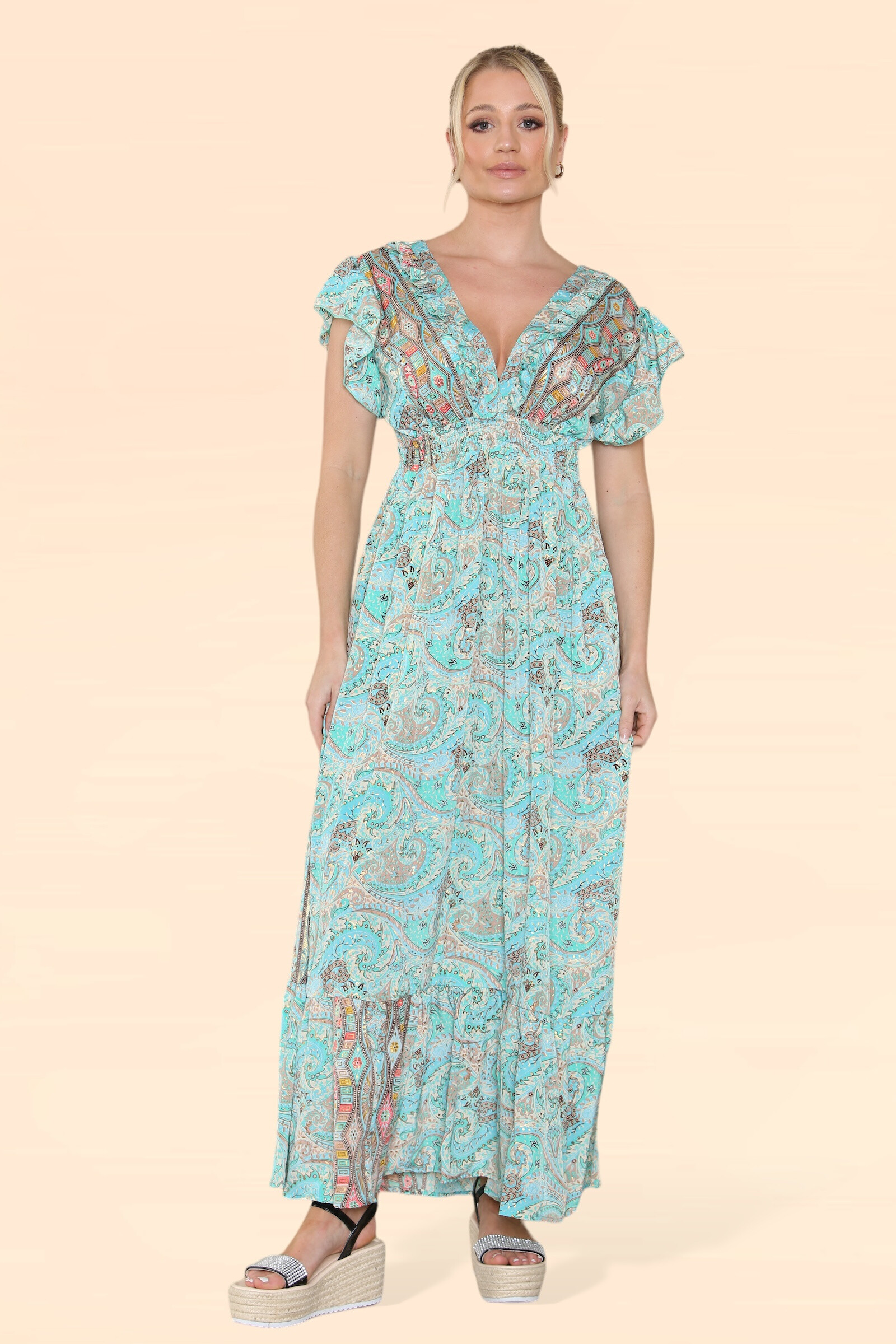 Wholesaler SK MODE - Women's dress with reference of V -neck and sleeveless collar pattern