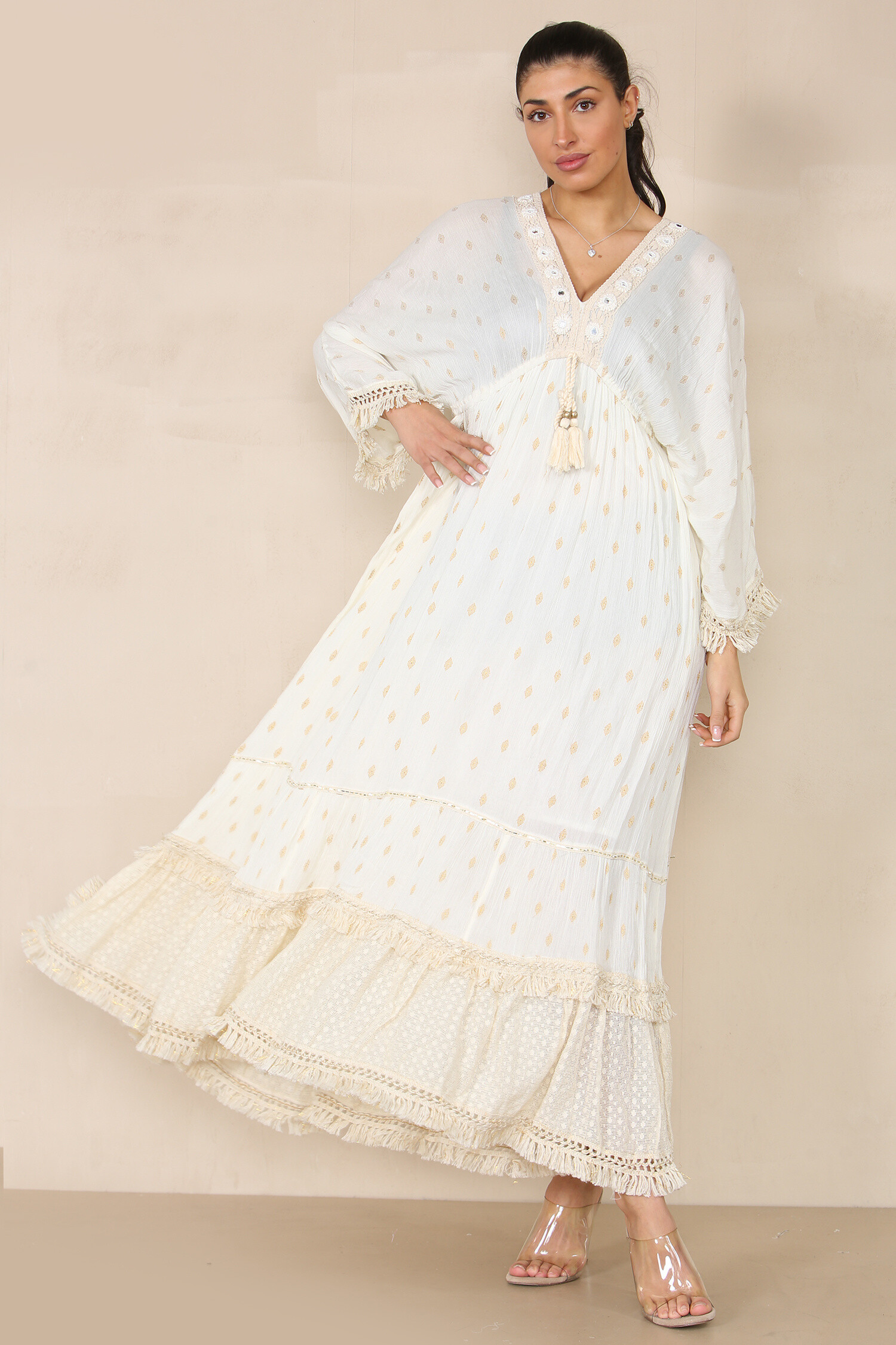 Wholesaler SK MODE - Woman dress long sleeves V -neck with cord