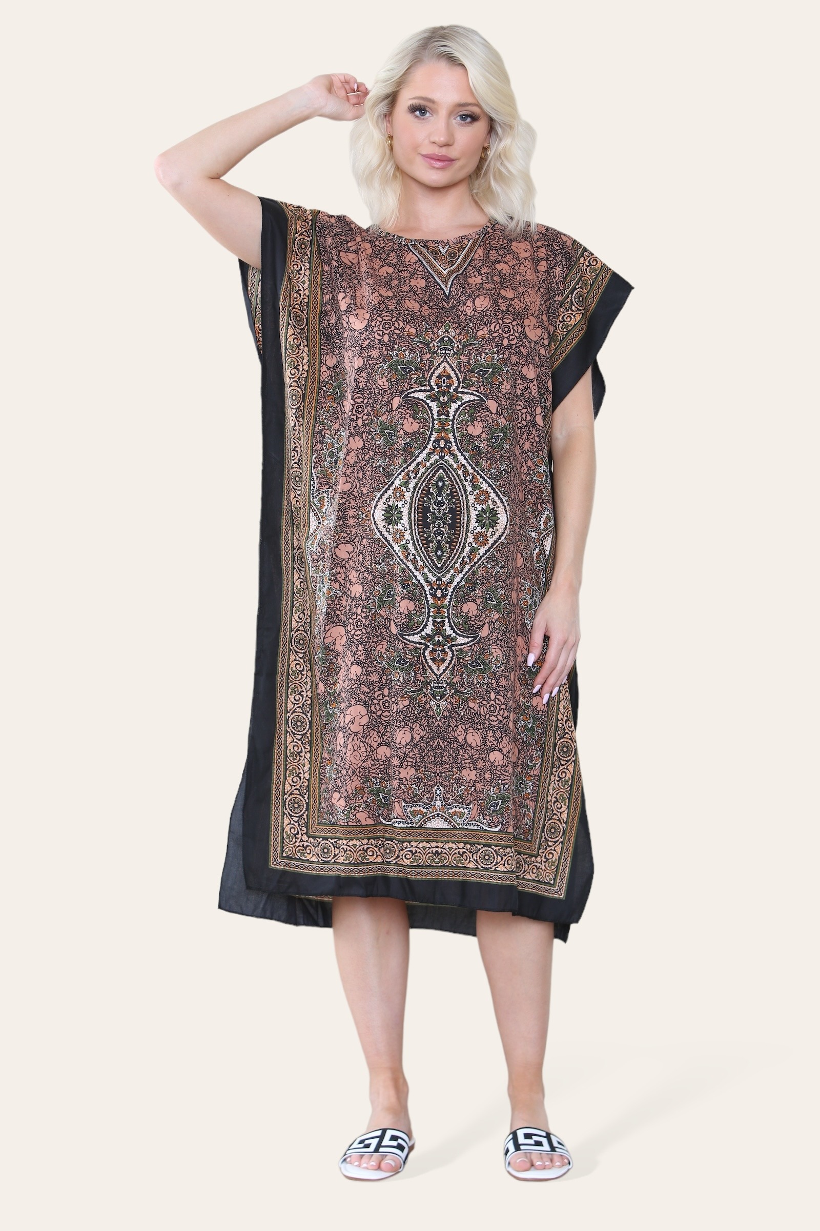 Großhändler SK MODE - Elegantes Kaftankleid, ethnischer Druck, lockerer Schnitt, Ref- SK7003