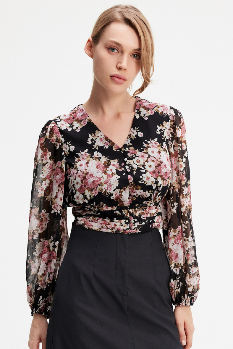 Wholesaler Smart and Joy - Macro flower V neckline blouse