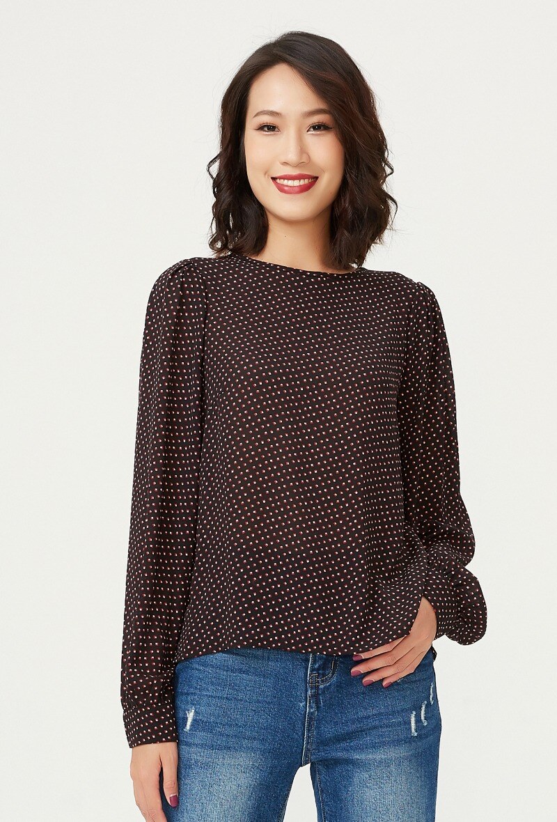 Wholesaler Smart and Joy - Round neck blouse with mini squares print