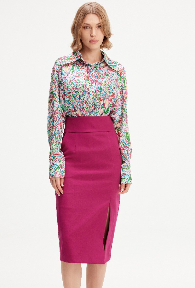 Mayorista Smart and Joy - Camisa estampada Liberty con cuello italiano