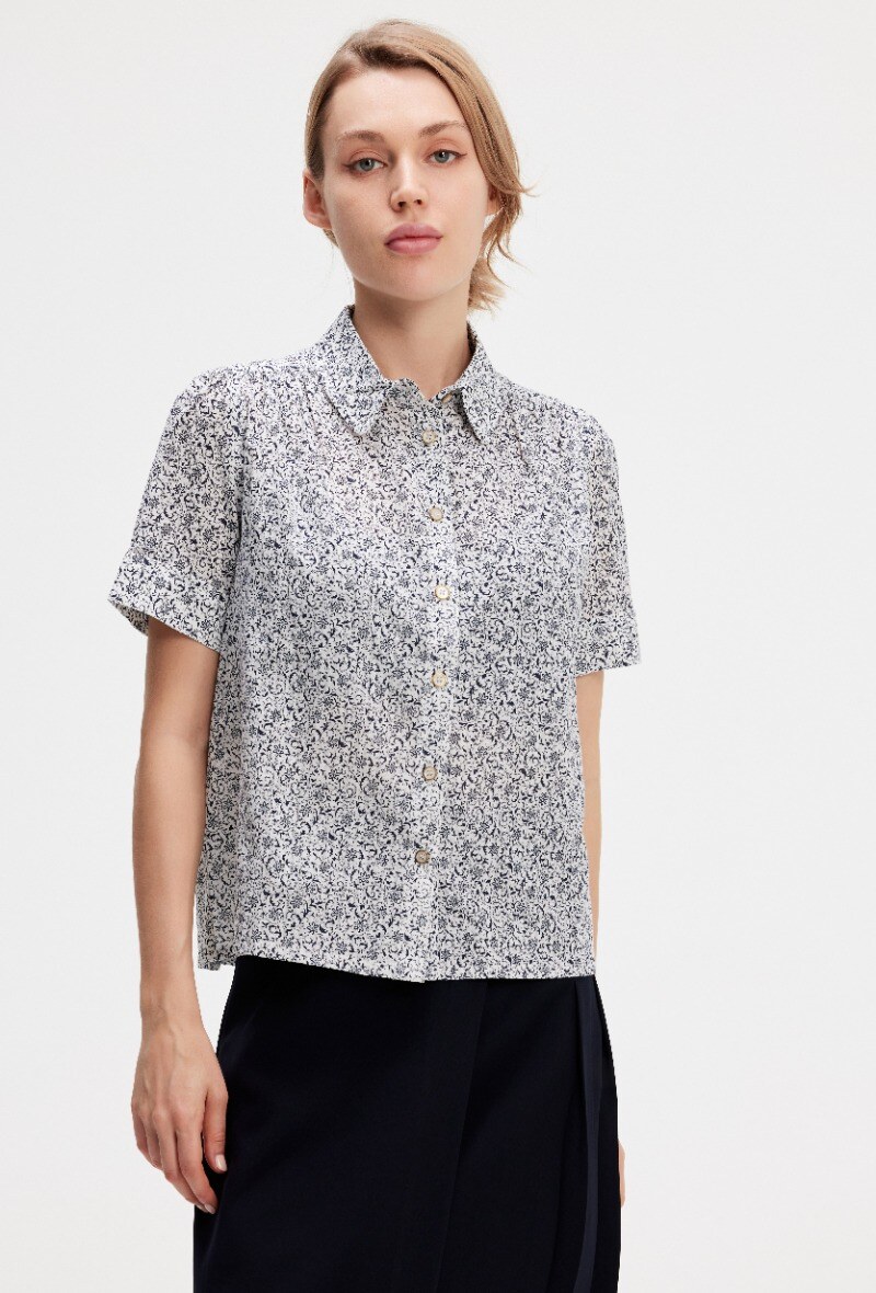 Mayorista Smart and Joy - Camisa recta de manga corta con estampado floral