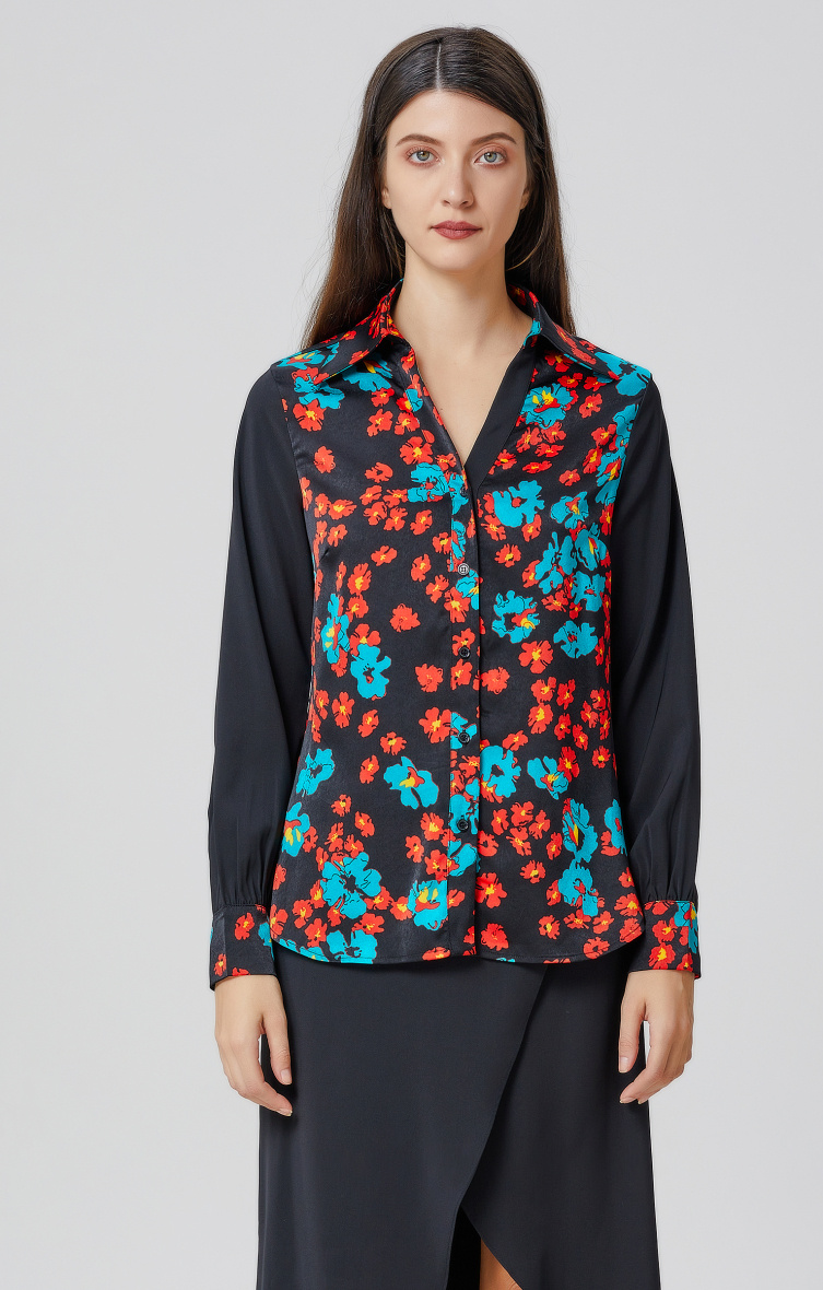 Grossiste Smart and Joy - Chemise bi-matières à imprimé floral