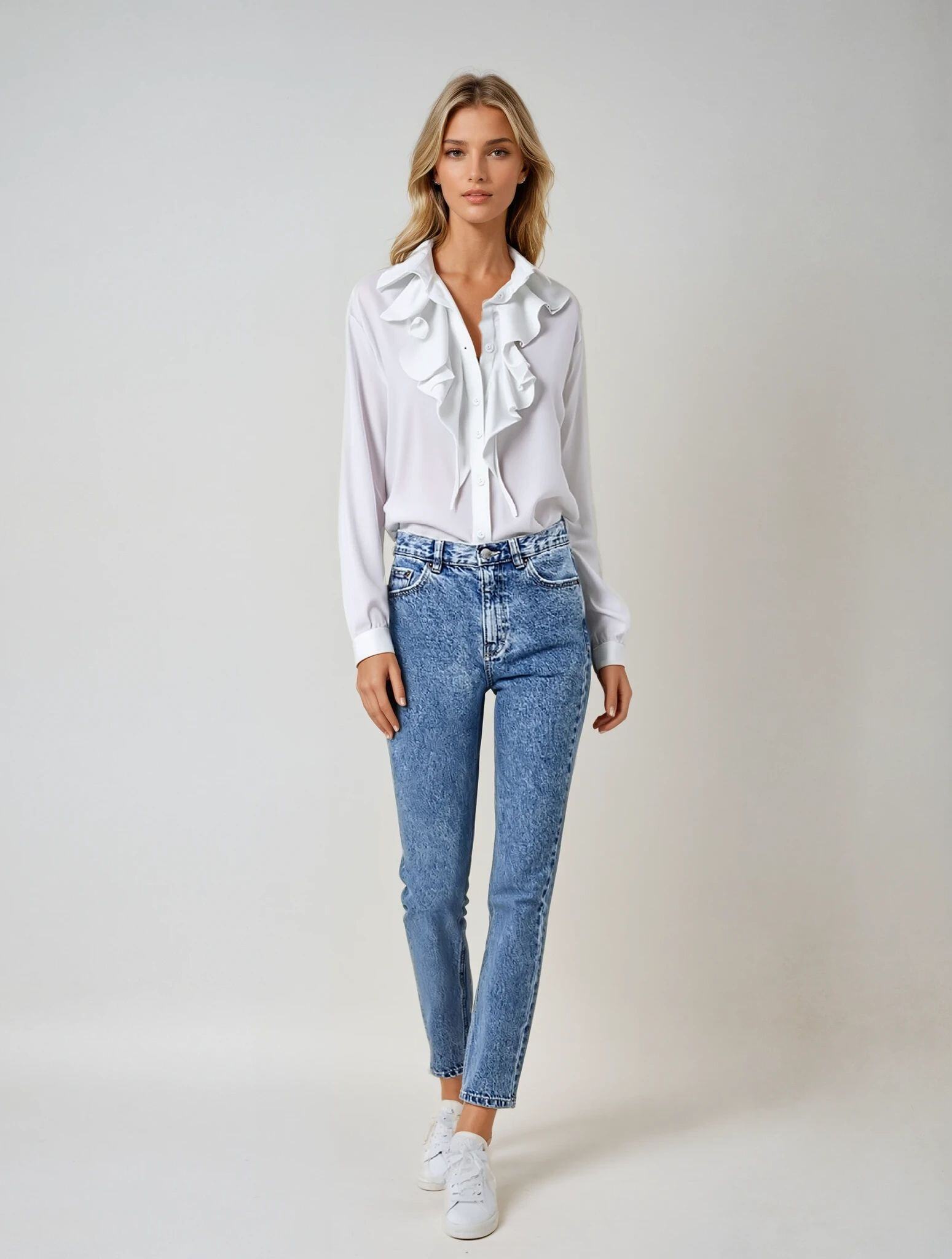 Grossiste Smart and Joy - Chemise fluide à col volanté.