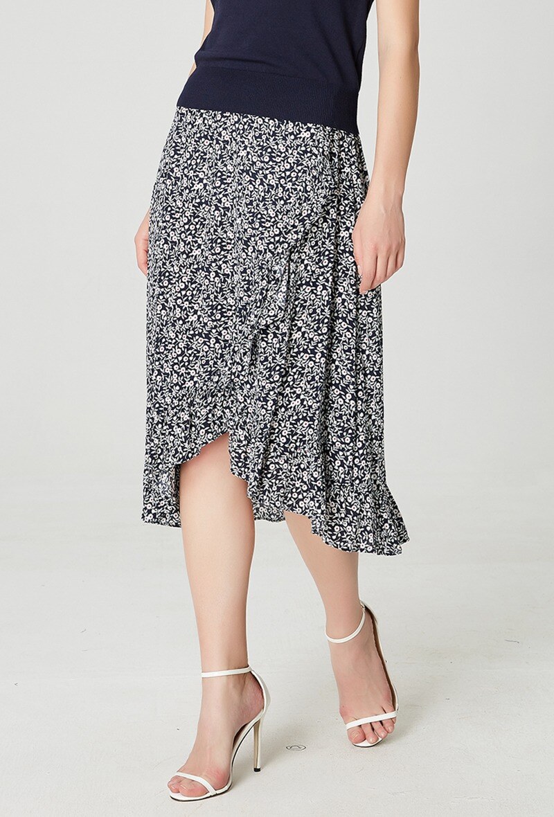 Wholesaler Smart and Joy - Floral-print cross-ruffle skirt
