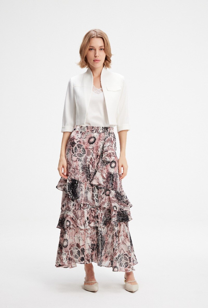 Großhändler Smart and Joy - Langer Rock aus Chiffon mit Rüschen und grafischem Blumenmuster