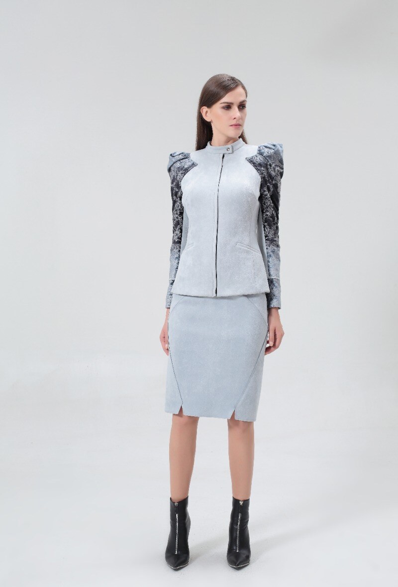 Wholesaler Smart and Joy - Straight skirt in suedette with topstitched cutouts