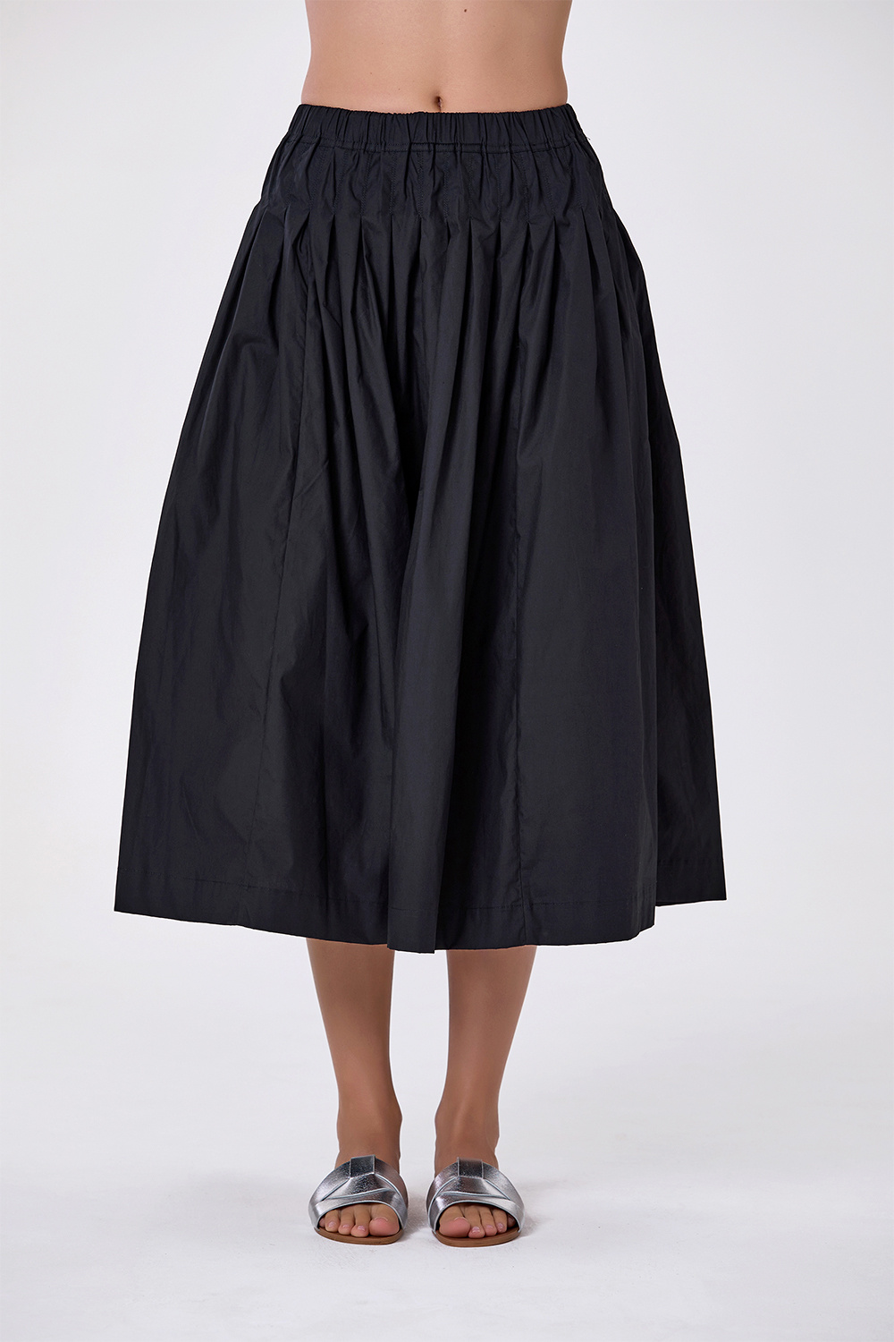 Mayorista Smart and Joy - Falda midi amplia de algodón con cintura fruncida