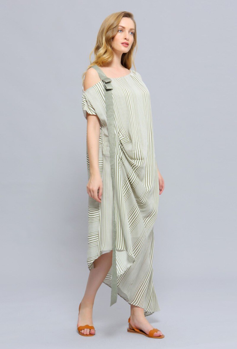 Wholesaler Smart and Joy - Asymmetrical draped dress with striped print