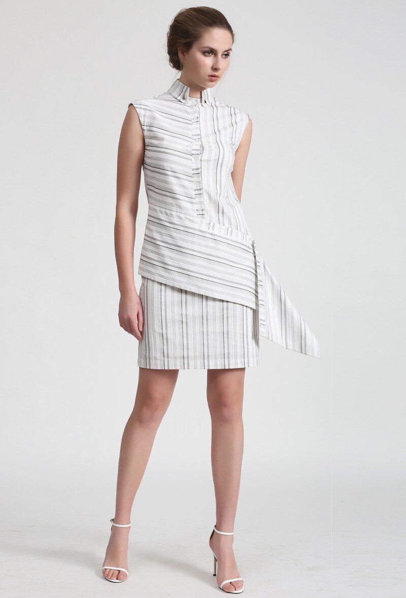 Wholesaler Smart and Joy - Removable Sleeves Structured Shirt Dress