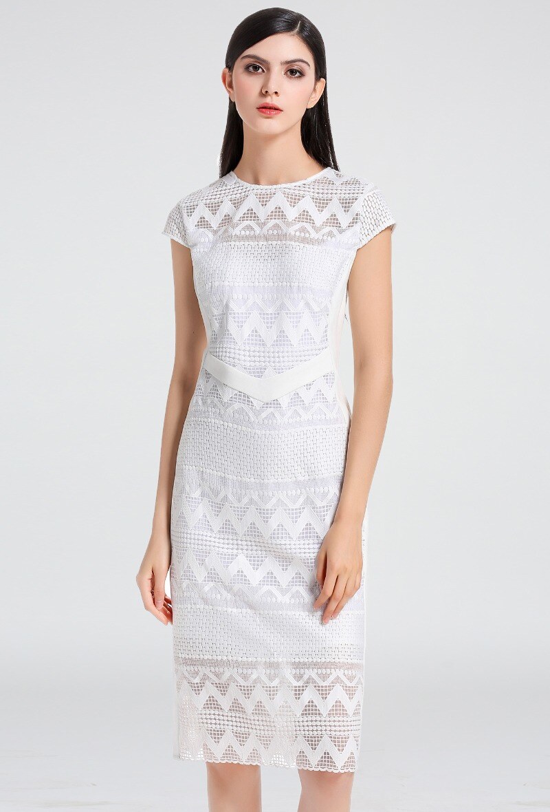 Grossista Smart and Joy - Abito midi aderente in pizzo e mesh