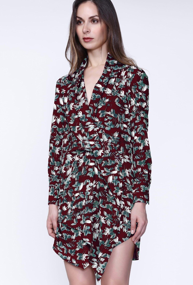 Wholesaler Smart and Joy - Short dress with draped effect in front with leaf print