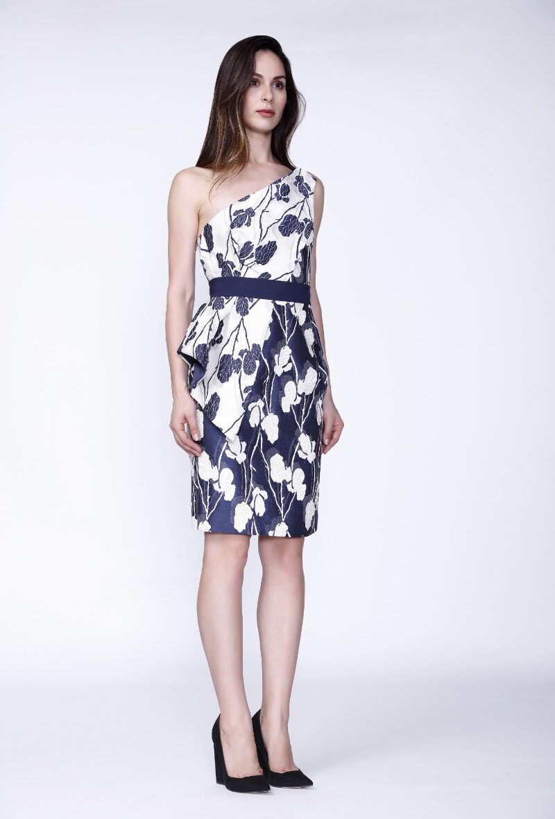 Wholesaler Smart and Joy - Sculptural floral jacquard strapless dress