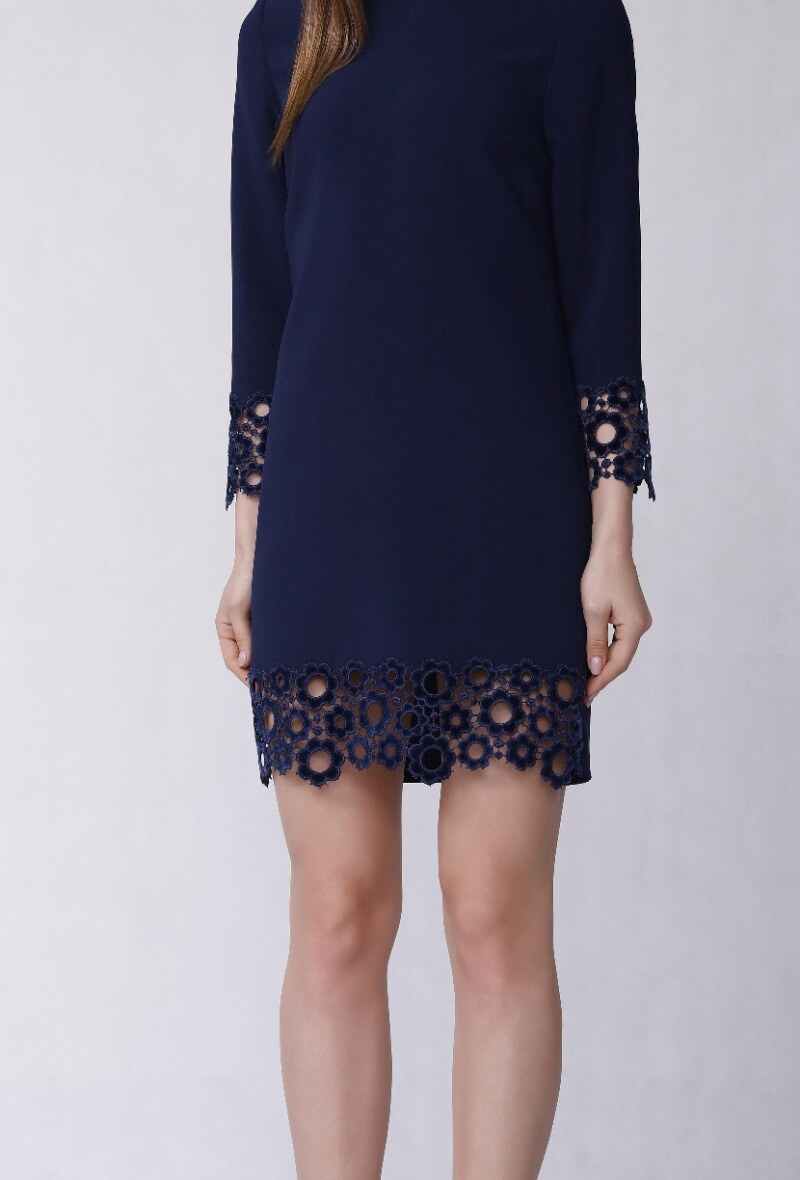 Grossiste Smart and Joy - Robe droite ornée de dentelle de velours