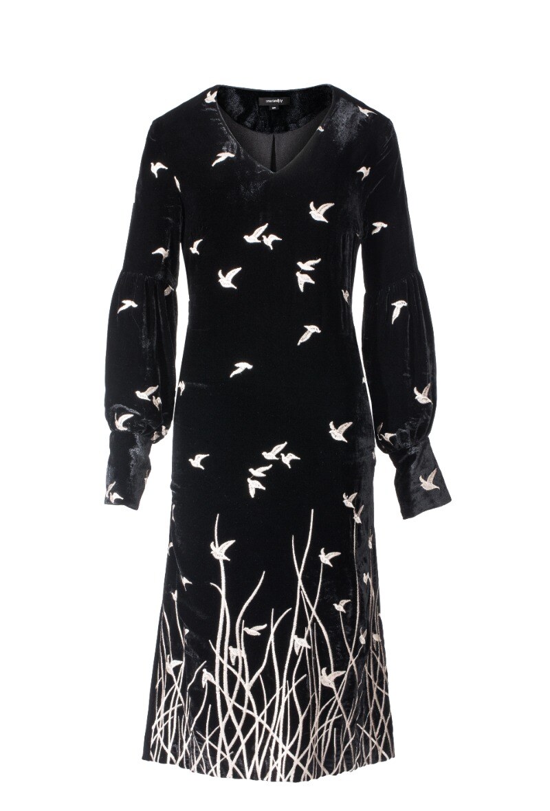 Wholesaler Smart and Joy - Velvet V-neck dress with gold embroidery