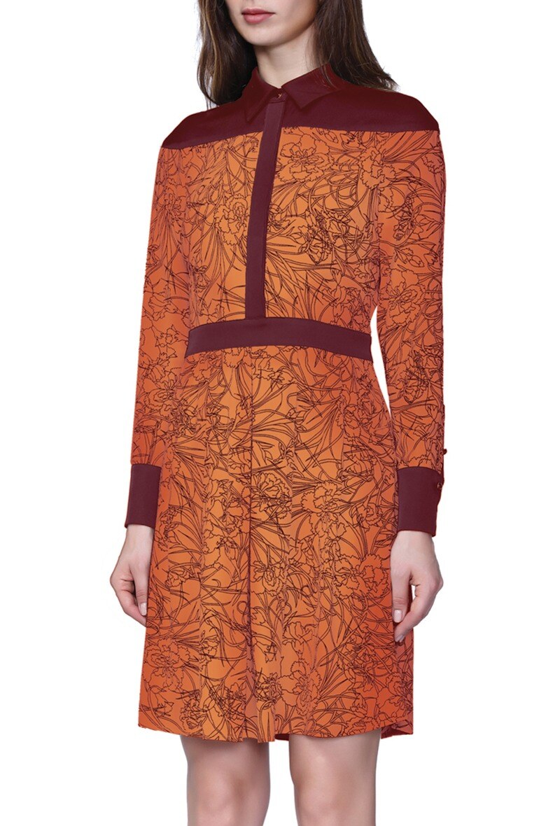 Wholesaler Smart and Joy - Bi-material shirt-dress with linear floral print