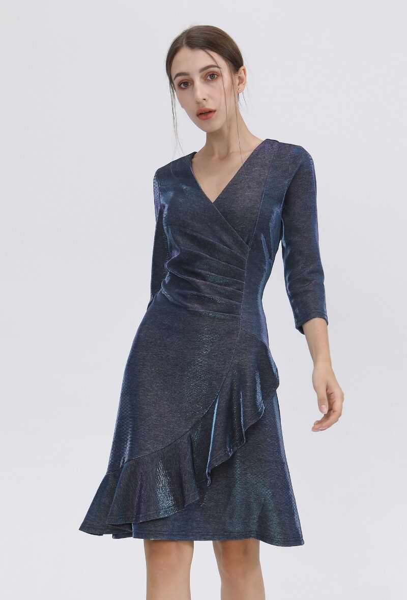 Wholesaler Smart and Joy - Moire skater dress with crossed heart effect and ruffles