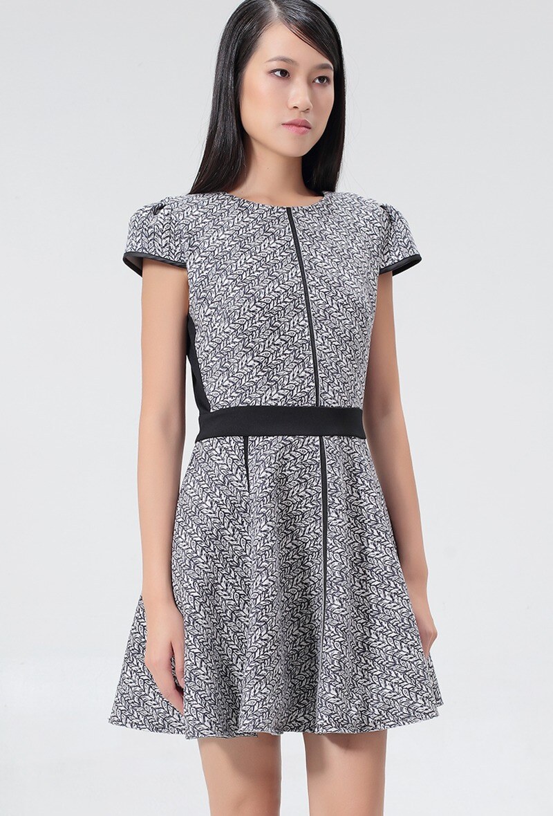 Wholesaler Smart and Joy - Geometric Print Skater Dress with Jersey Trim