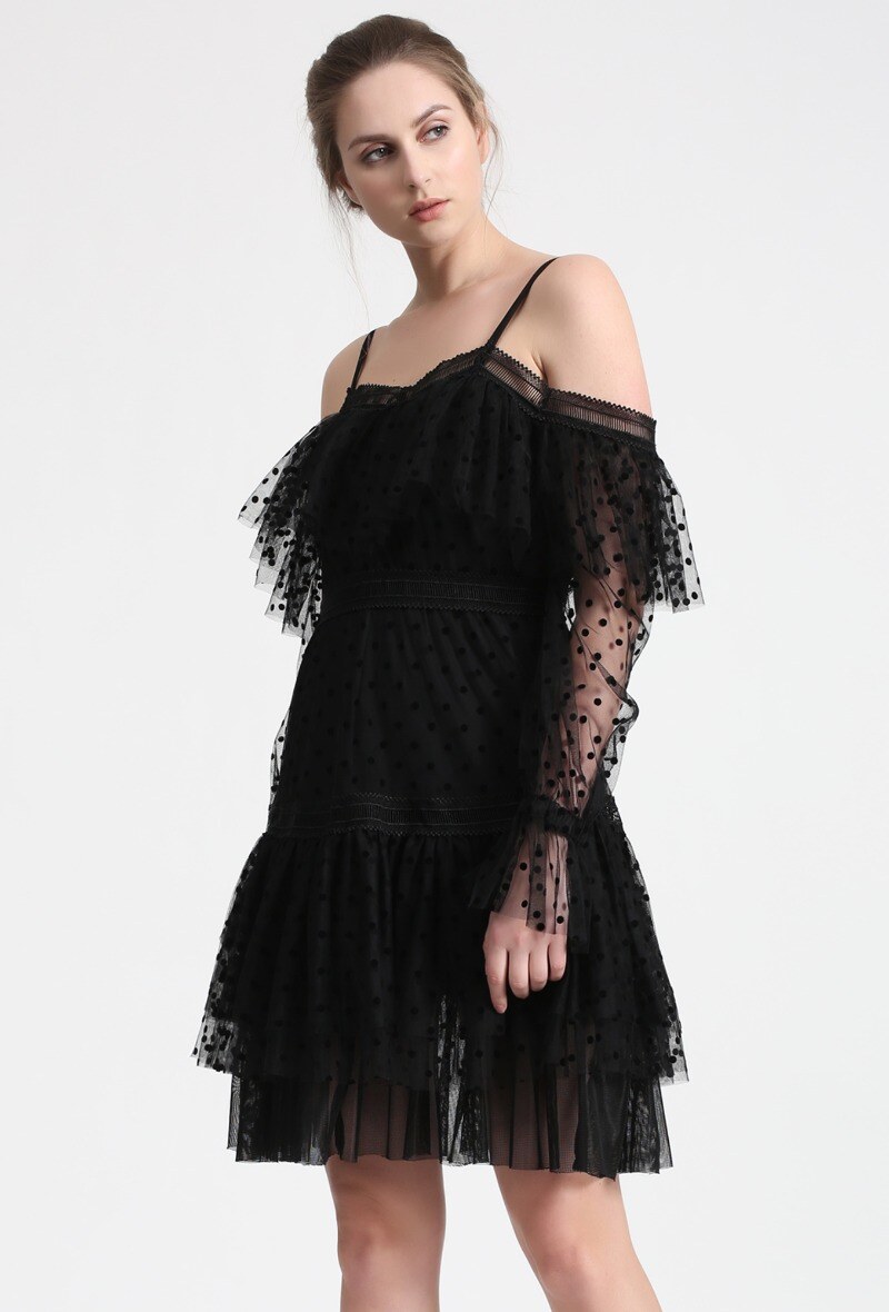 Grossista Smart and Joy - Abito stile déshabillé in tulle a pois ASTER