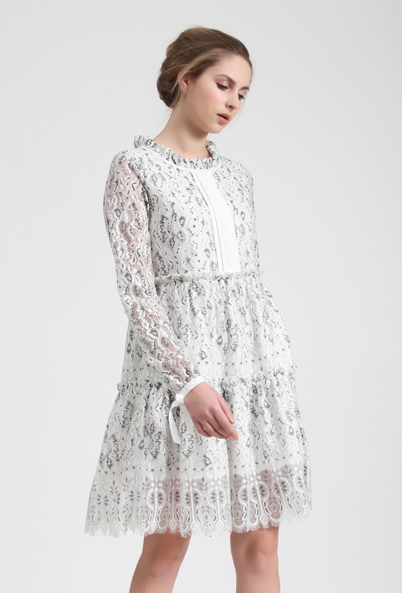 Grossiste Smart and Joy - Robe tunique dentelle ligne-A manches longues