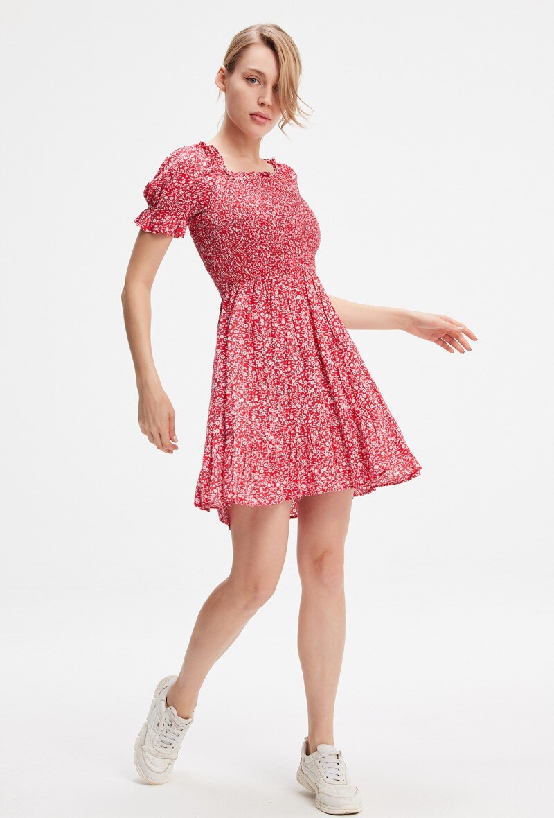 Wholesaler Smart and Joy - Short dress with smocks on top and liberty print