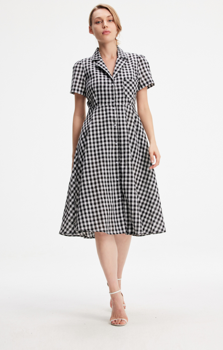 Mayorista Smart and Joy - Vestido camisero de cuadros con cuello sastre