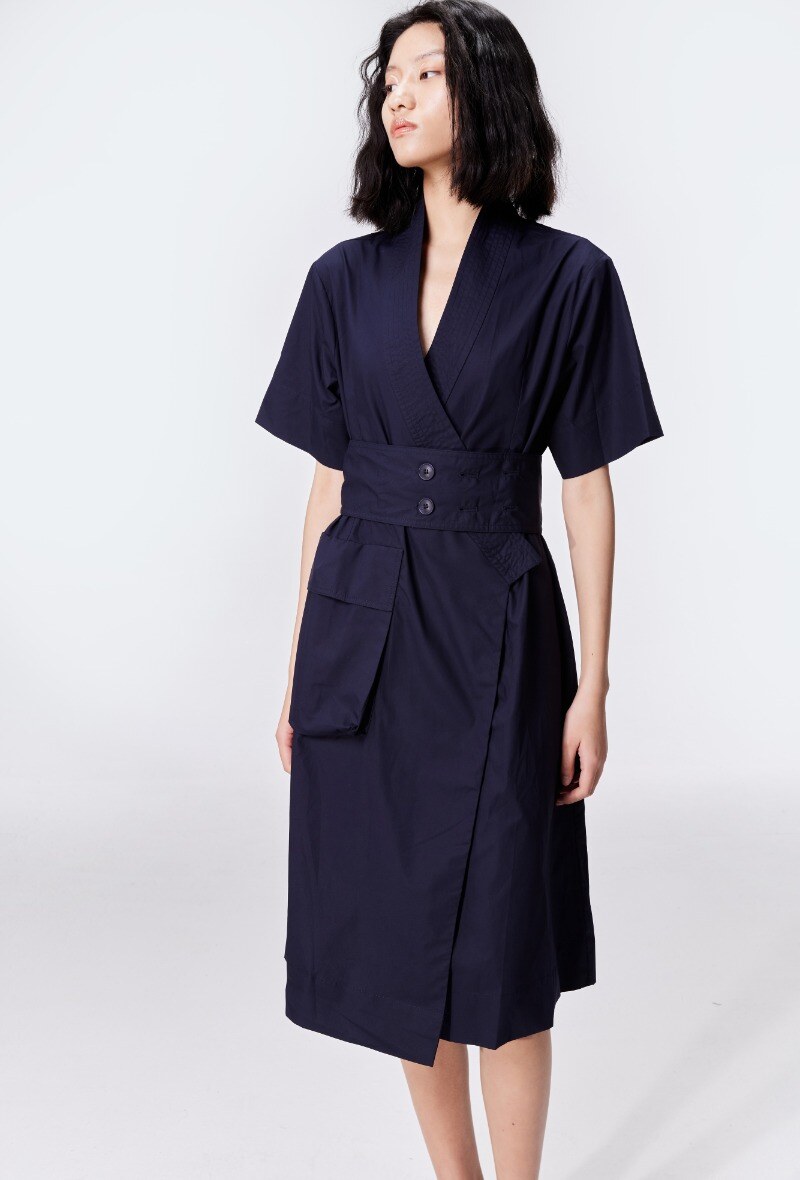 Mayorista Smart and Joy - Vestido kimono de algodón con cuello de pico