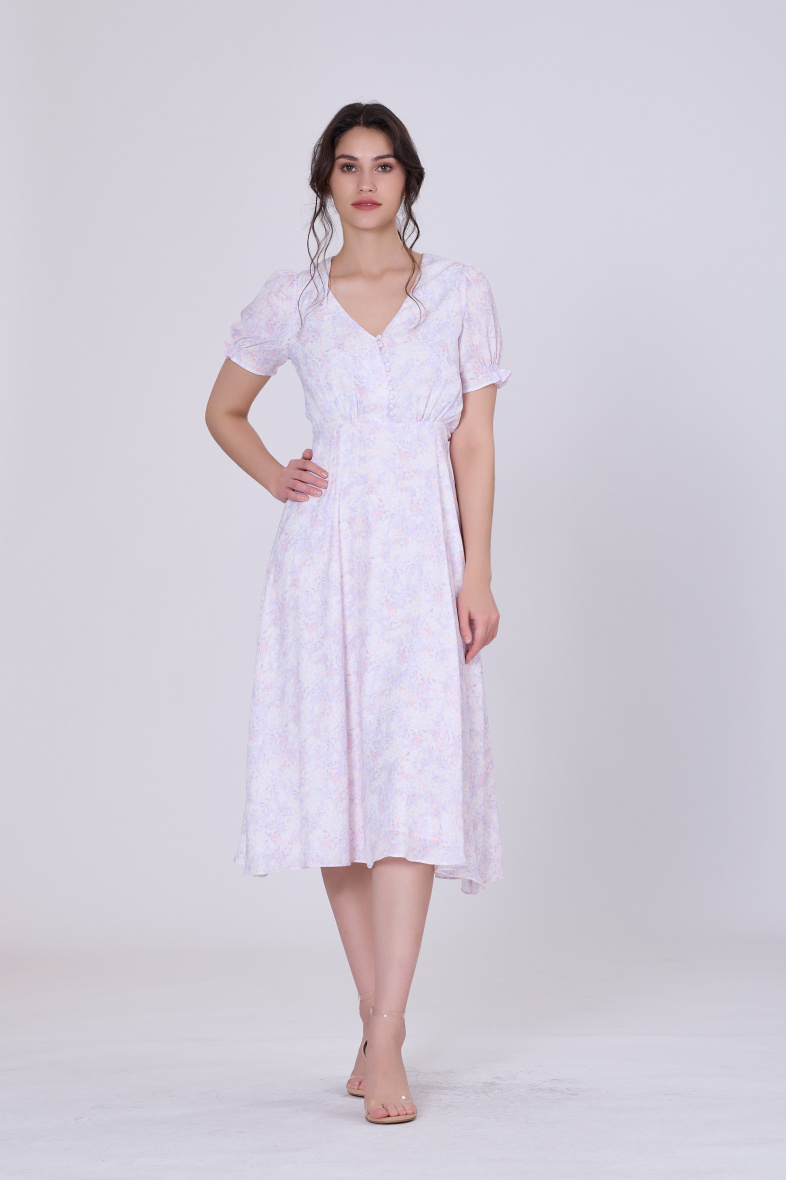 Mayorista Smart and Joy - Vestido imperio evasé con estampado liberty