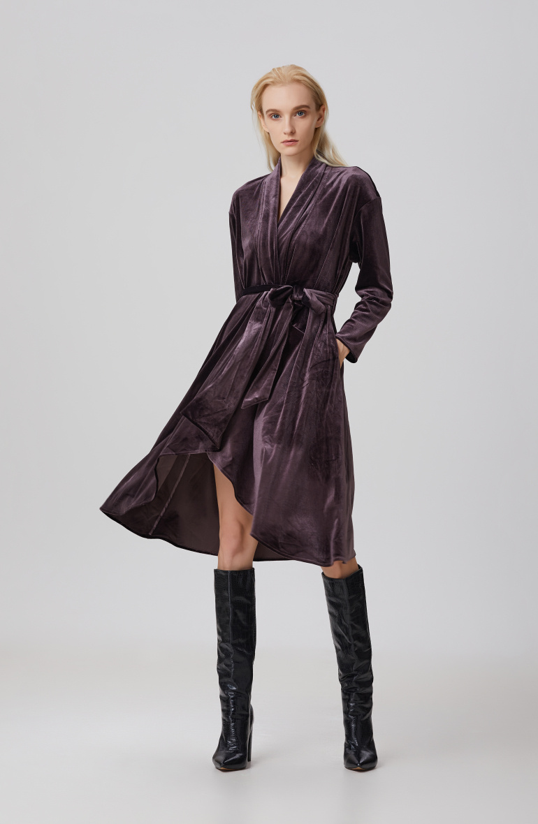 Grossiste Smart and Joy - Robe-peignoir en velours à ourlet volanté