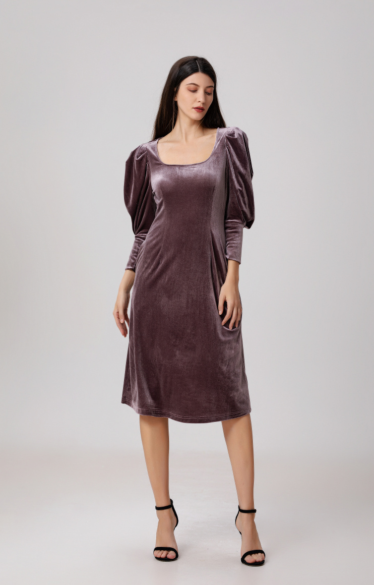Mayorista Smart and Joy - Vestido de terciopelo con mangas abullonadas