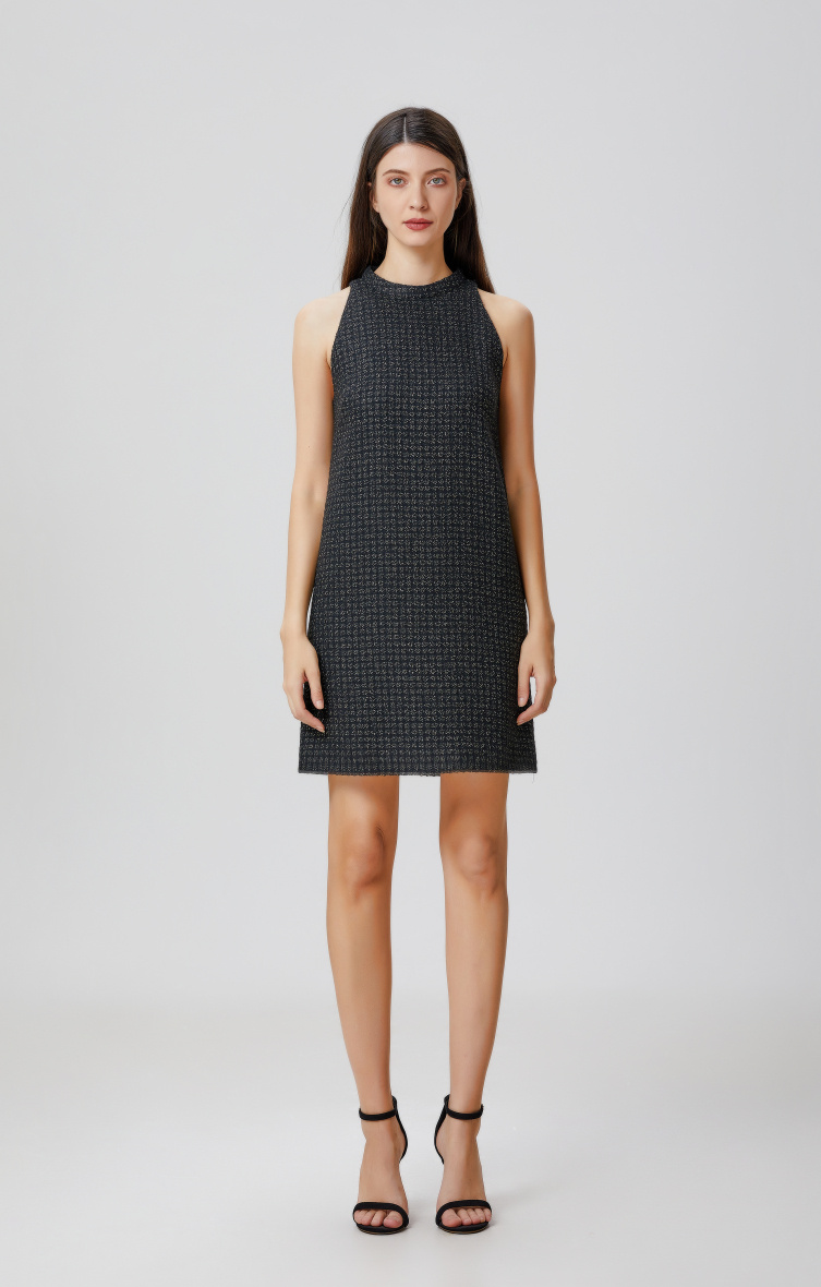 Mayorista Smart and Joy - Vestido corto trapecio de tweed sin mangas