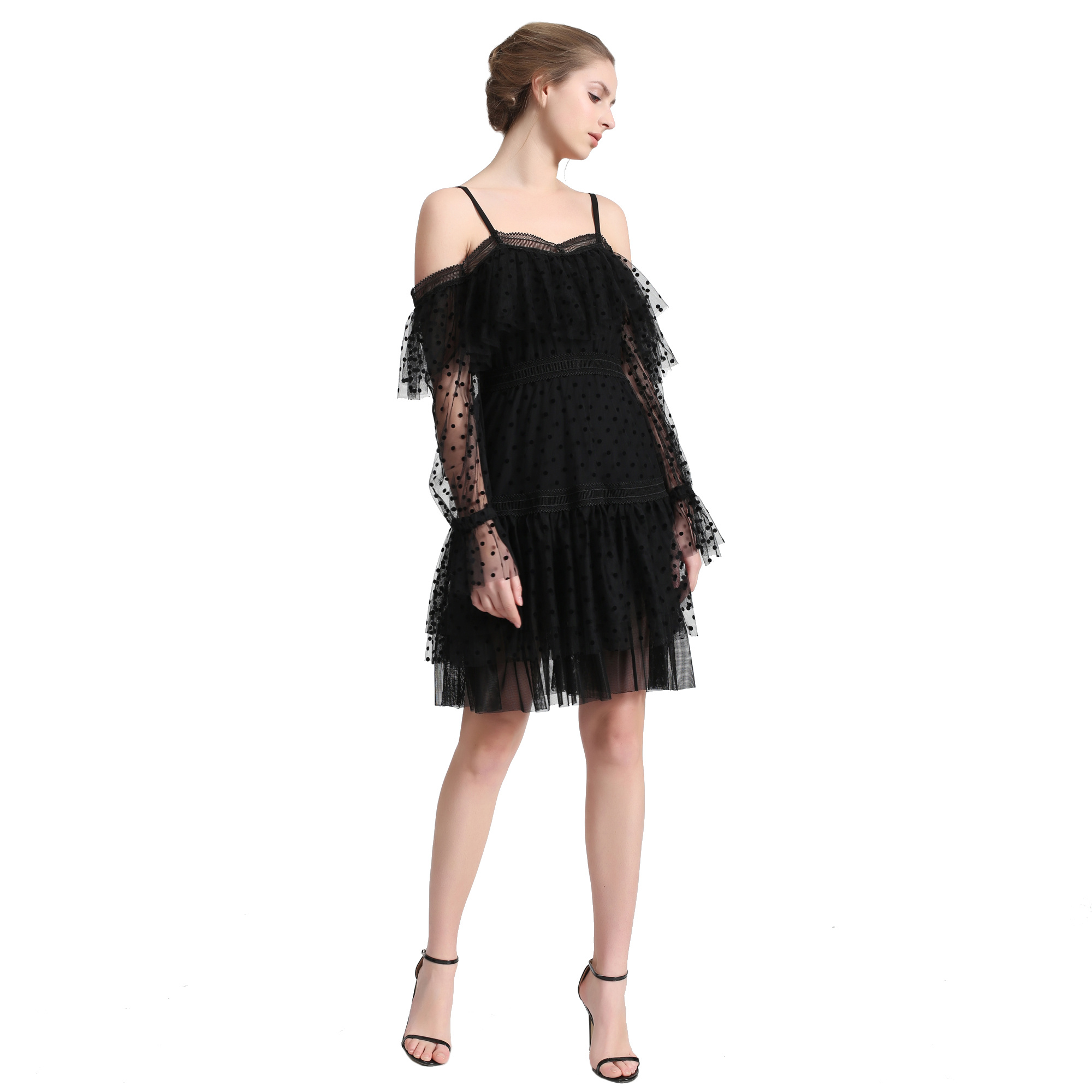 Großhändler Smart and Joy - Durchsichtiges Tüllkleid mit Polka-Dots