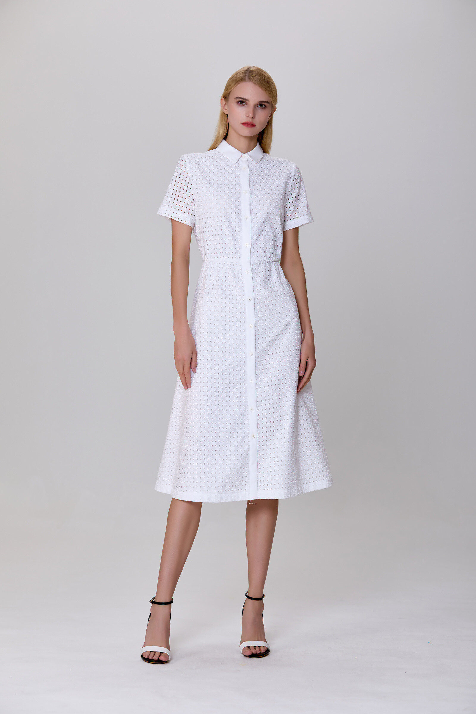 Grossiste Smart and Joy - Robe chemise en dentelle de coton