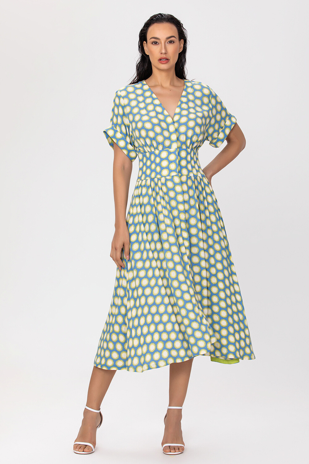 Grossiste Smart and Joy - Robe chemisier ajustée et évasée à pois