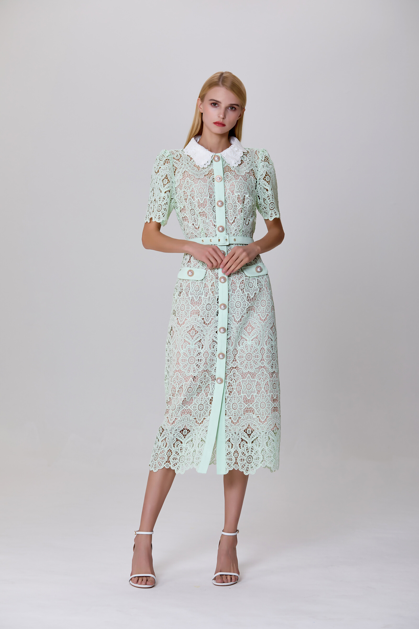 Wholesaler Smart and Joy - Sheer full lace button line dress