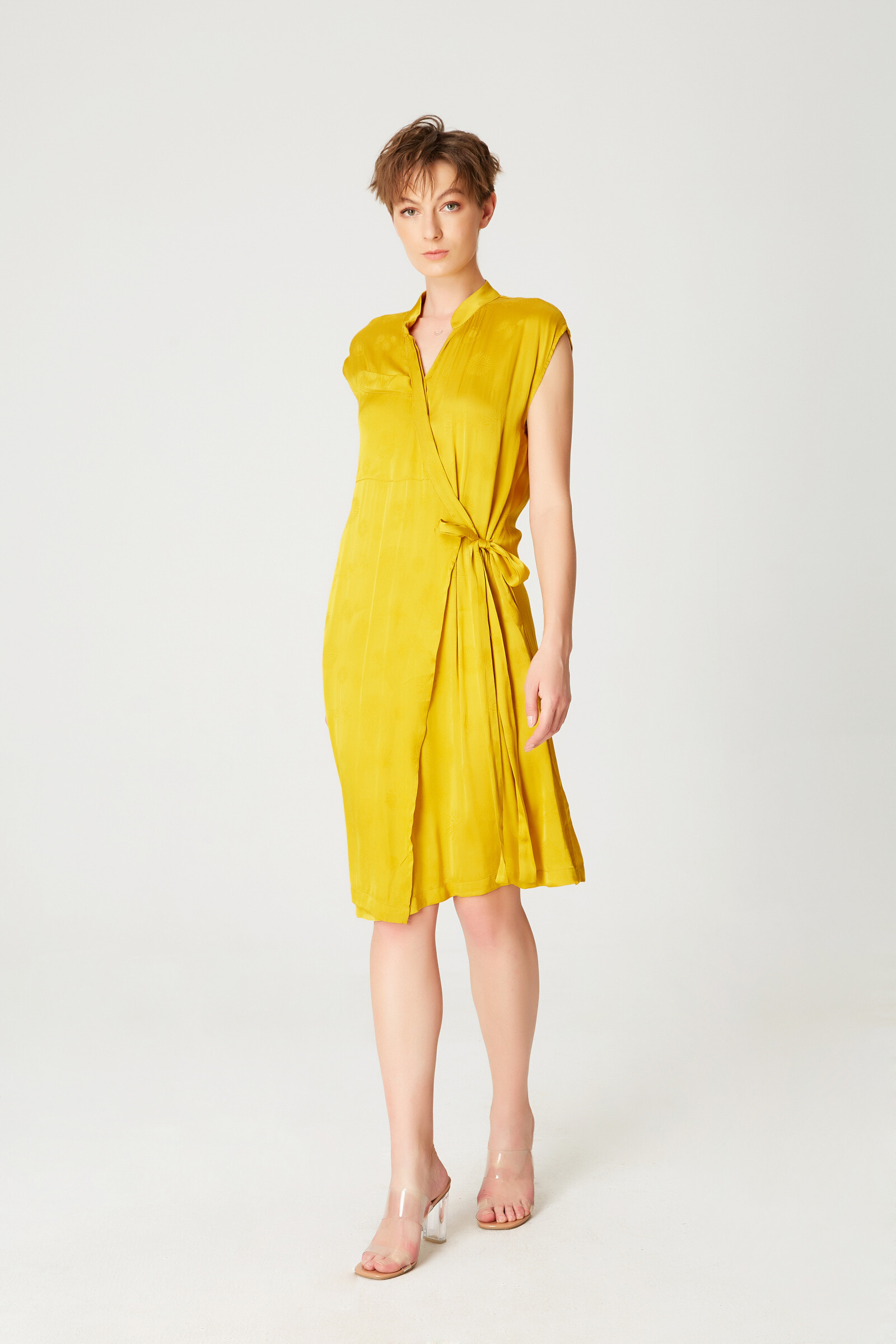 Wholesaler Smart and Joy - Minimalist viscose wrap dress with denim effect